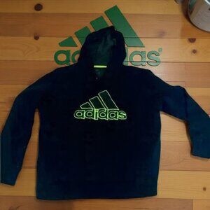 Upgrade Your Casual Look with this Adidas Blue Hoodie featuring Distressed Elbow